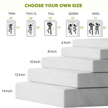 Mattress Memory Foam White Queen 10in Gel Cooling Layers