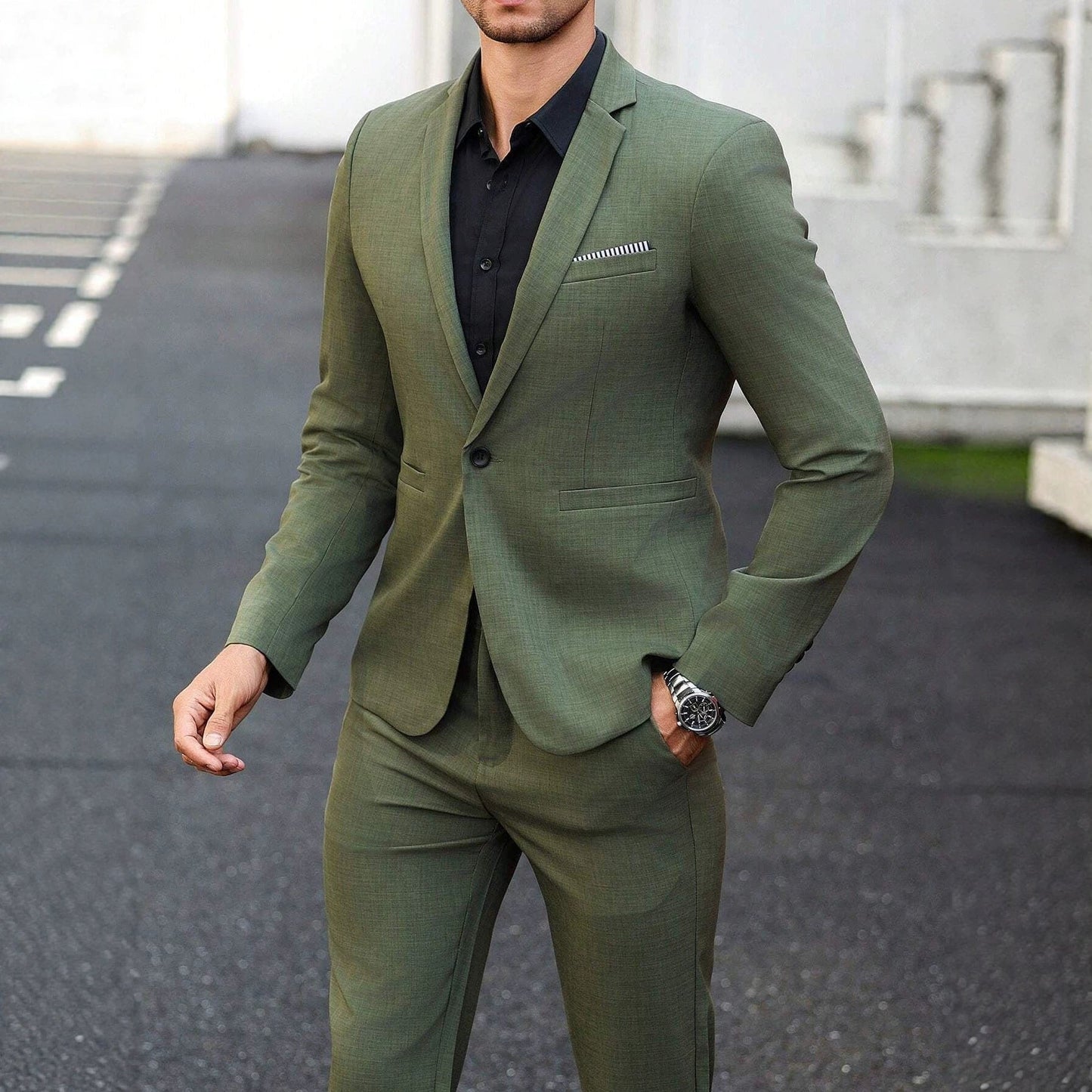 Mens Light-business Dark Green Suit Set