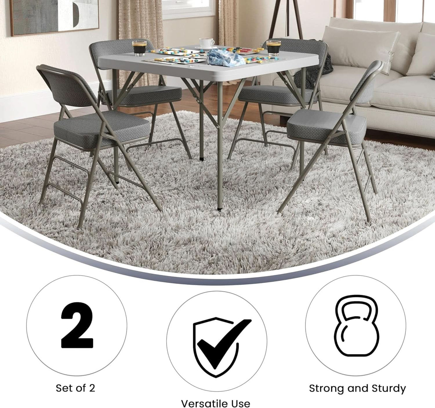 Gray Metal Folding Event Chairs With Cushioned Seats Set Of 2