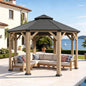 [13X13FT] Alora Cedar Wood Galvanized Steel Octagonal Hardtop Double Roof Gazebo (SAK17468)