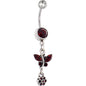 Antique Silver Floral Ivy Siam Red Gem Dangle Belly Ring