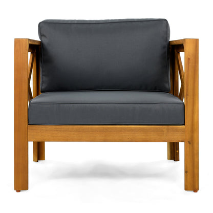 Outdoor Conversation Set Acacia Wood Teak Dark Gray Cushion 3 Piece