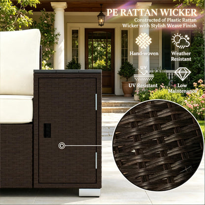 Outdoor Sofa Set Wicker Cream Brown 3 Seat Storage Armrests 794 lb Cap