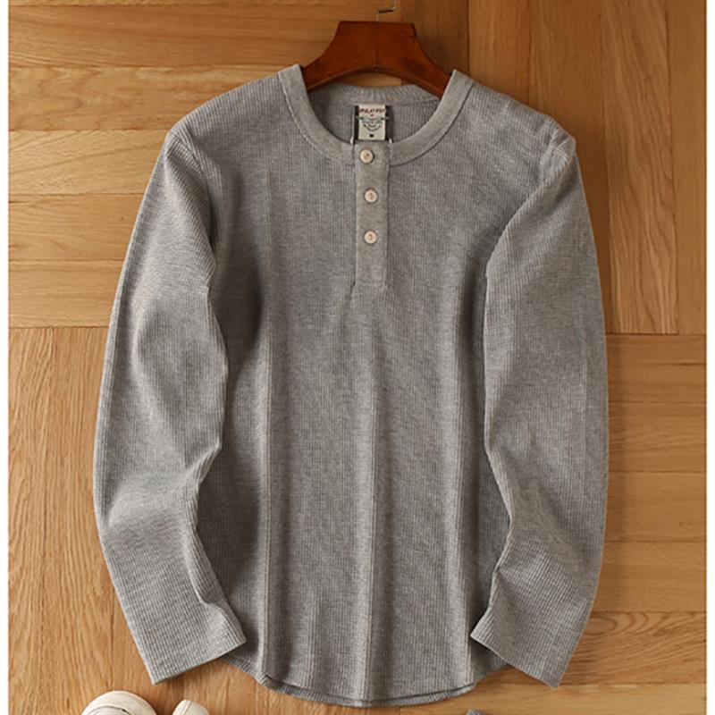 European And American Men's Cotton Waffle-Weave Long-Sleeve T-Shirt Base Layer