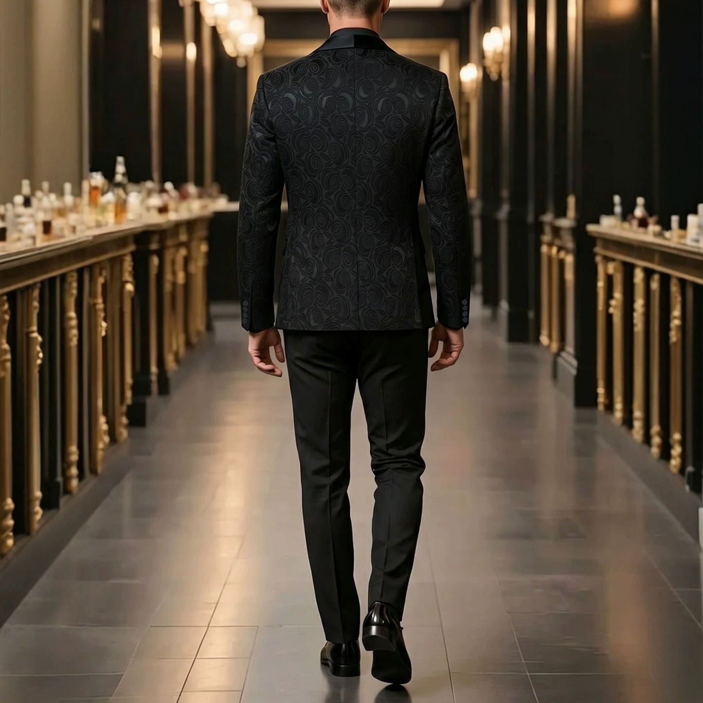 Mens Jacquard Formal Waistcoat Suit Three-piece Set