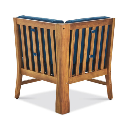 PERLA 6-Piece Outdoor Sectional Sofa Set, Acacia Wood Frame, Blue Cushions