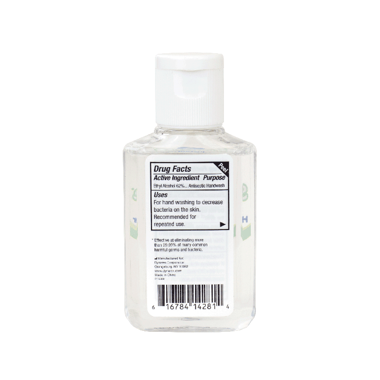 Dynarex Instant Hand Sanitizer, 2 oz. Square Bottle, 24bot/bx, 6bxs/case (144 Count)