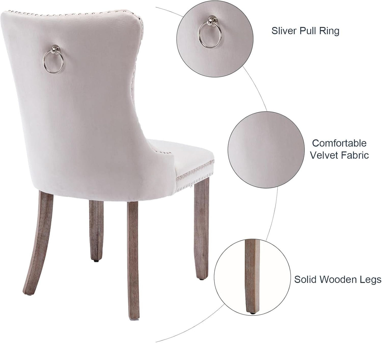 Beige Velvet Tufted Dining Chairs 4 Pack With Nailhead Trim