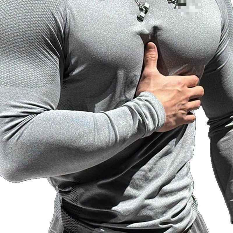 SpringAutumn Outdoor Cycling & Running Training Top Mens Fitness Tight-Fit Stretch Base Layer With Zipper And Long Sleeves