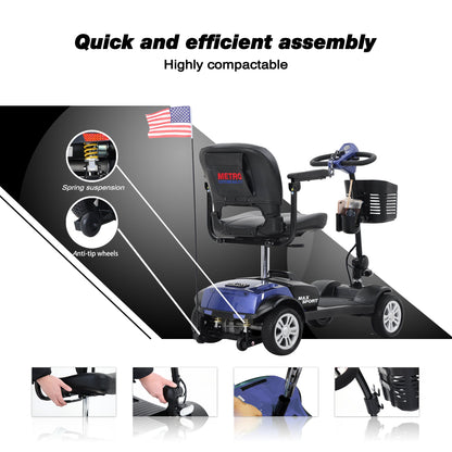 Mobility Scooter 4-Wheel Metal Blue 300 LB 10 Mile Basket Cup Holder 5 mph