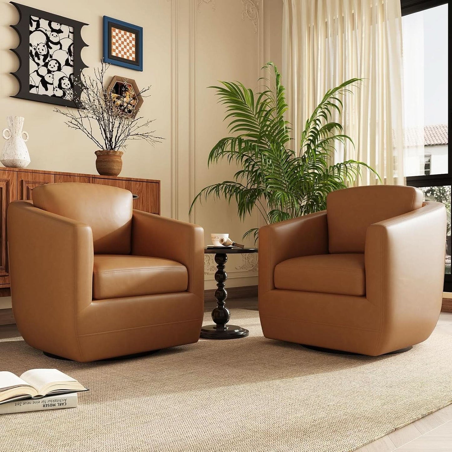 Brown 360 Degree Swivel Premium Upholstered Chairs