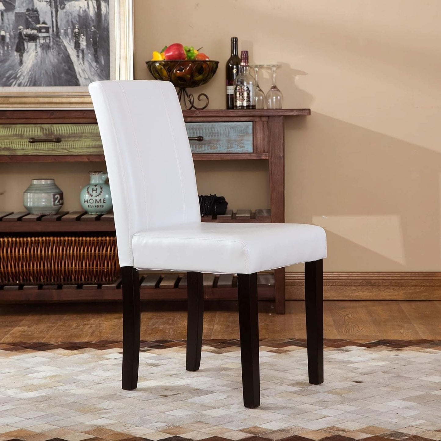 Off White Leatherette Padded Parson Chair Set of 2