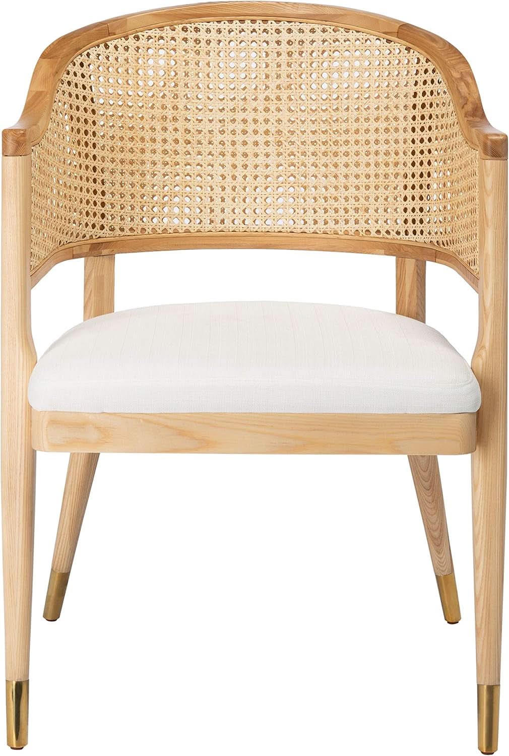 Natural Rattan Accent Chair with Brass Caps Fully Assembled