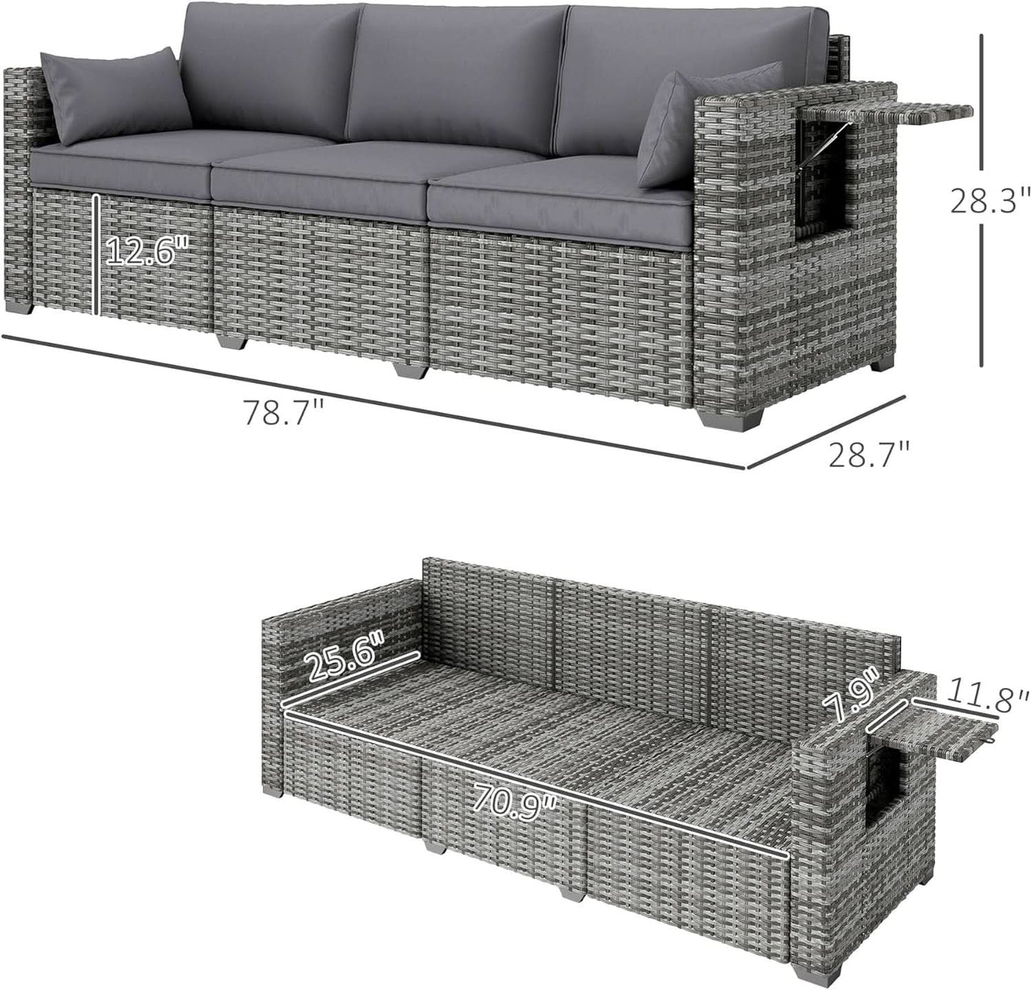 Three Seater Wicker Sofa with Side Tray Tables