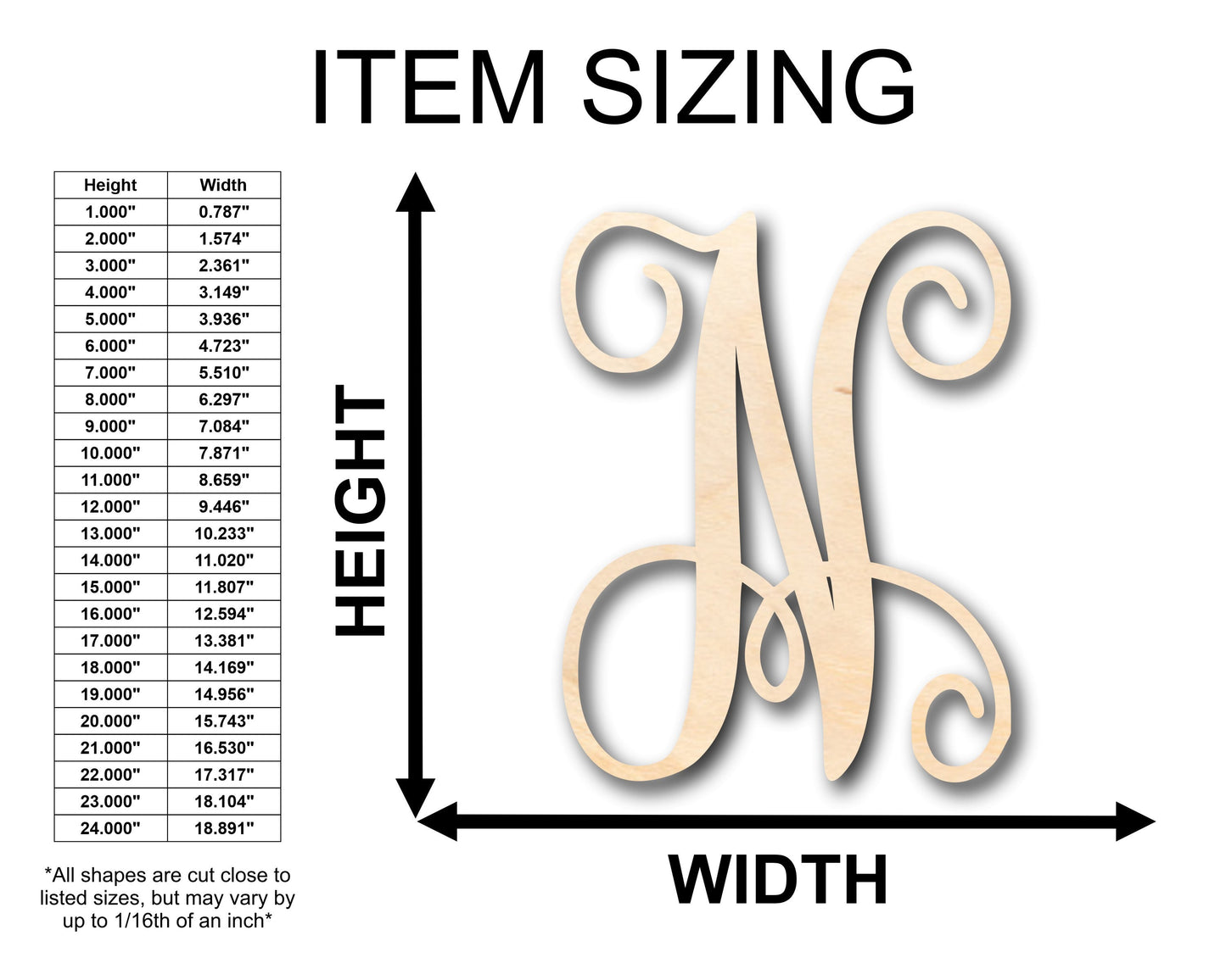 Unfinished Wood Monogram N Shape - Craft - up to 46" DIY
