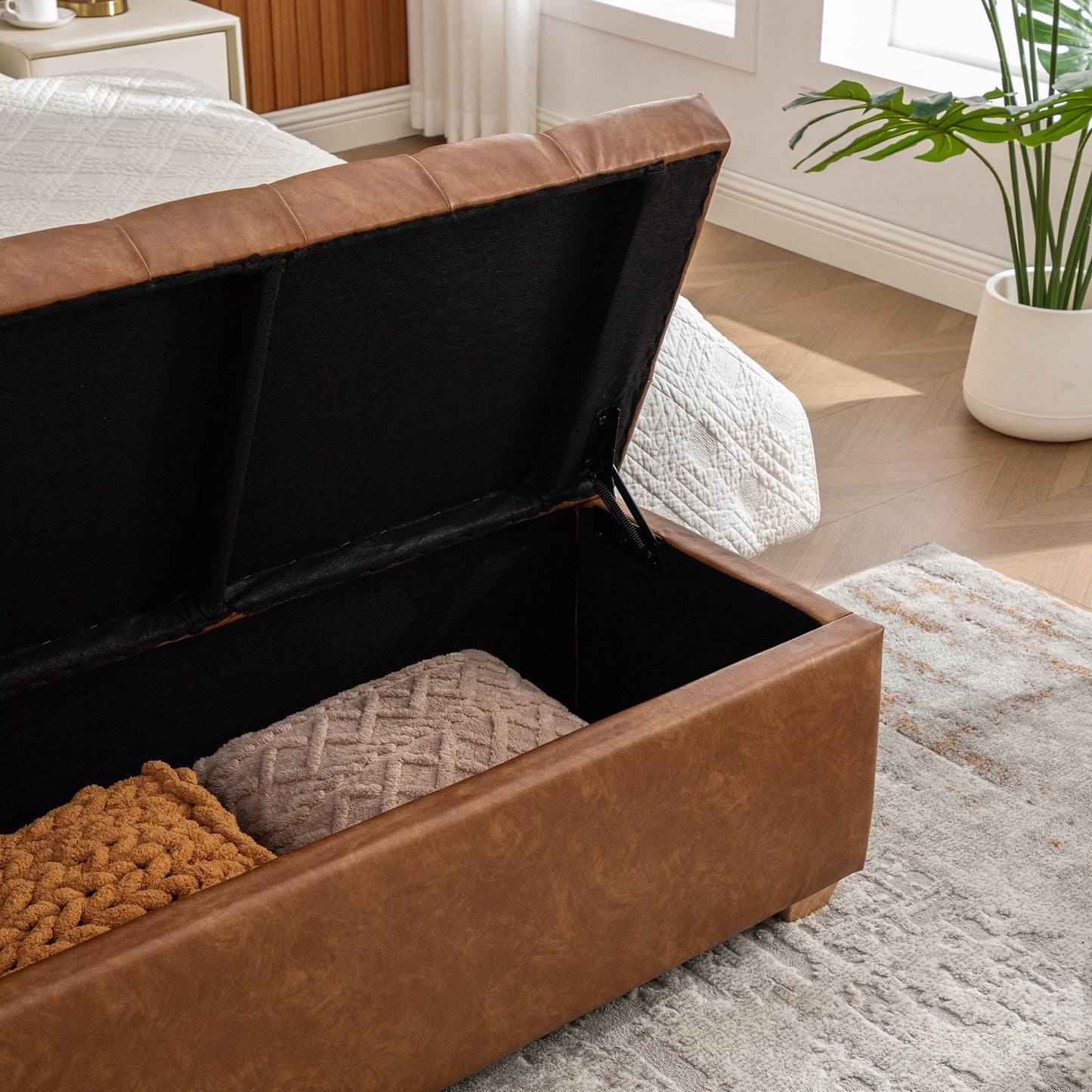 Storage Bench Tufted PU Leather Brown Flip Top 60