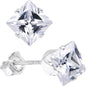 Clear 925 Sterling Silver 5mm Cubic Zirconia Square Stud Earrings