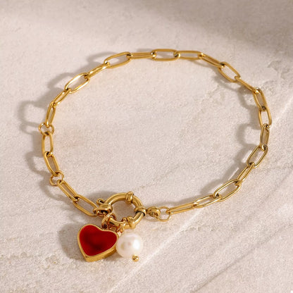 18K Gold-Plated Heart Charm Bracelet