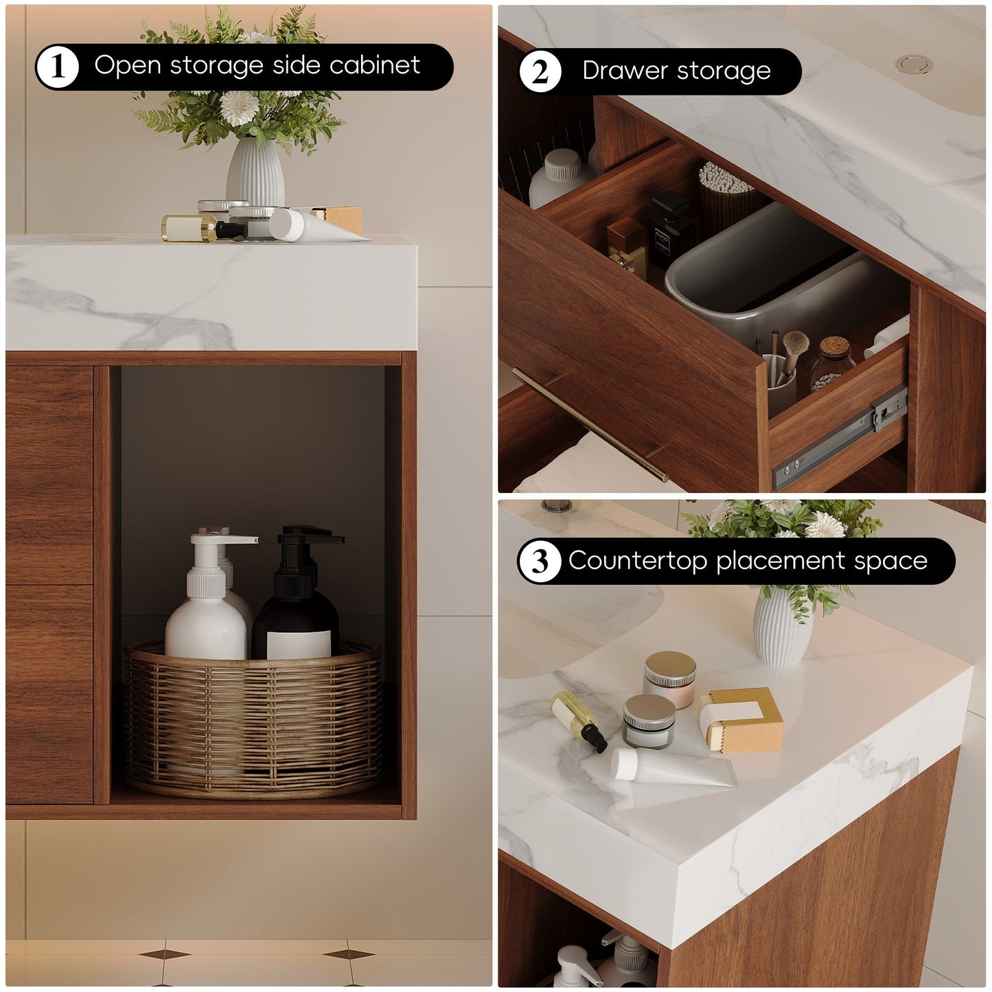 39.4 '' Floating Bathroom Vanity with Ceramic sink,Wall Mounted Vanity 2 Soft...