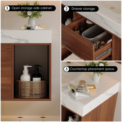 39.4 '' Floating Bathroom Vanity with Ceramic sink,Wall Mounted Vanity 2 Soft...