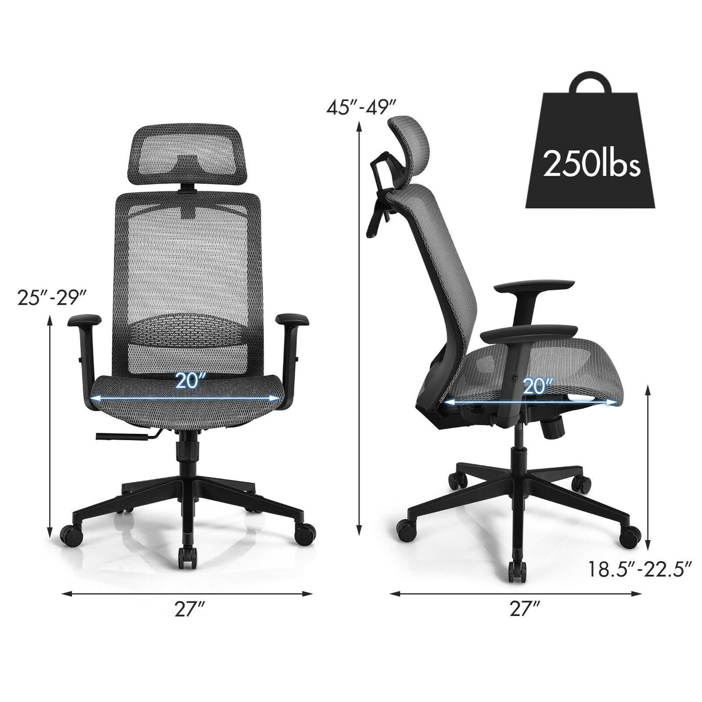 Height Adjustable Ergonomic High Back Mesh Office Chair with Hange