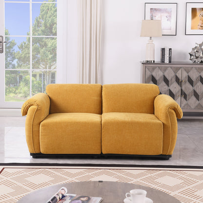 Loveseat Modular Chenille Yellow Iron Frame 2 Seat 68.5 In
