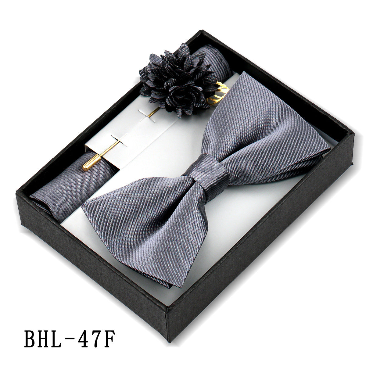 Mens Bow Tie, Pocket Square, And Brooch Gift Set