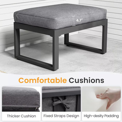 Outdoor Ottoman Aluminum Black Gray Cushion Rectangular Set of 2