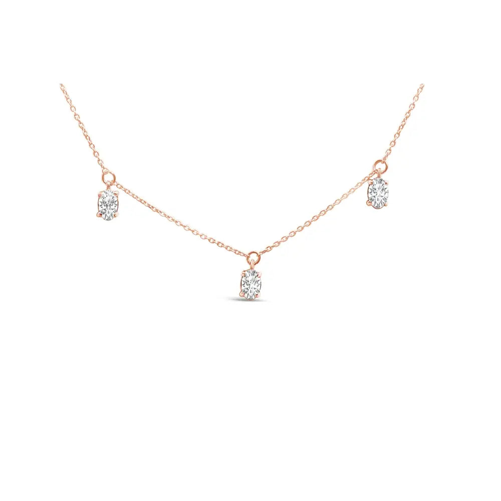 14K Rose Gold 1 3/8 Cttw Oval Lab Grown Diamond Dangle Station Necklace