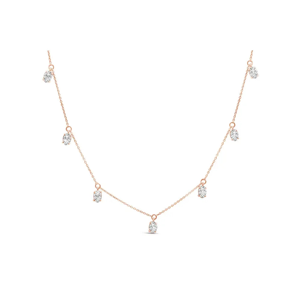 14K Rose Gold 1 3/8 Cttw Oval Lab Grown Diamond Dangle Station Necklace