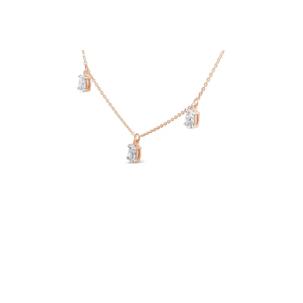 14K Rose Gold 1 3/8 Cttw Oval Lab Grown Diamond Dangle Station Necklace