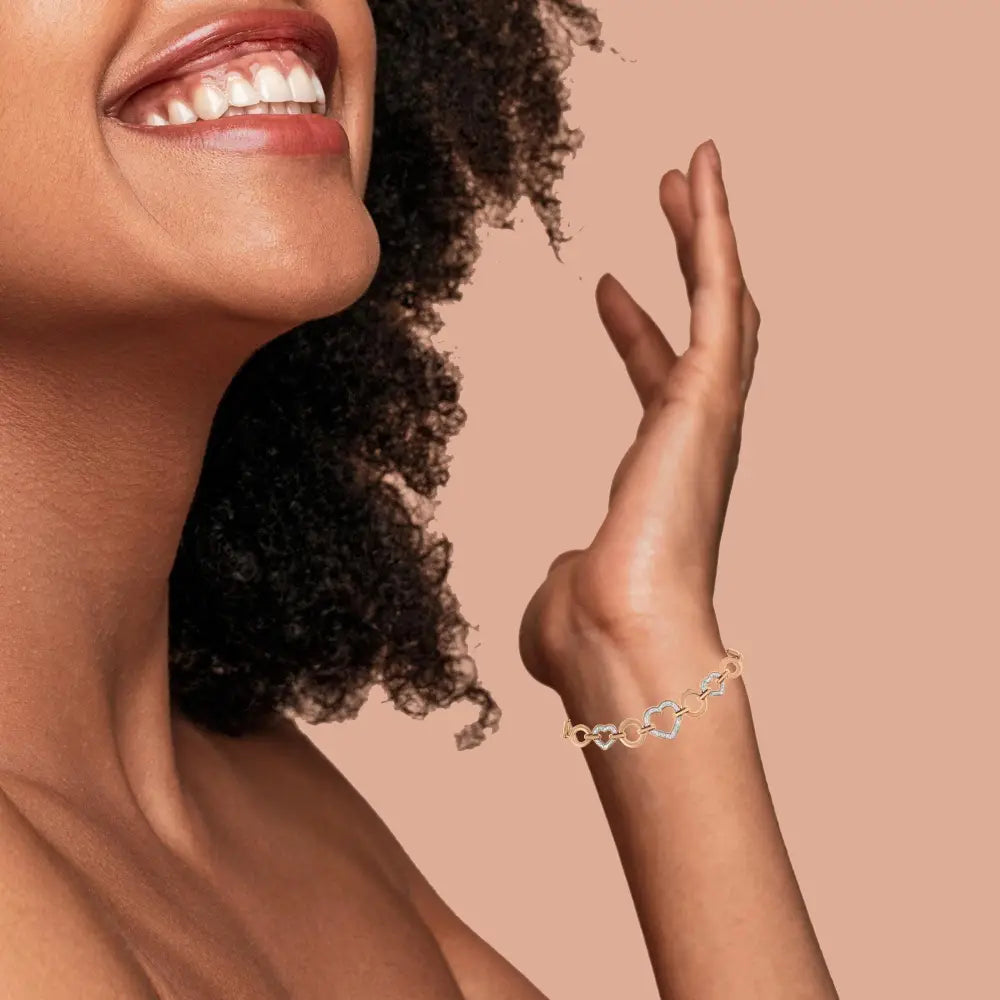 Diamond Accent Circle and Heart Link Bolo Bracelet in Rose Gold Over Silver