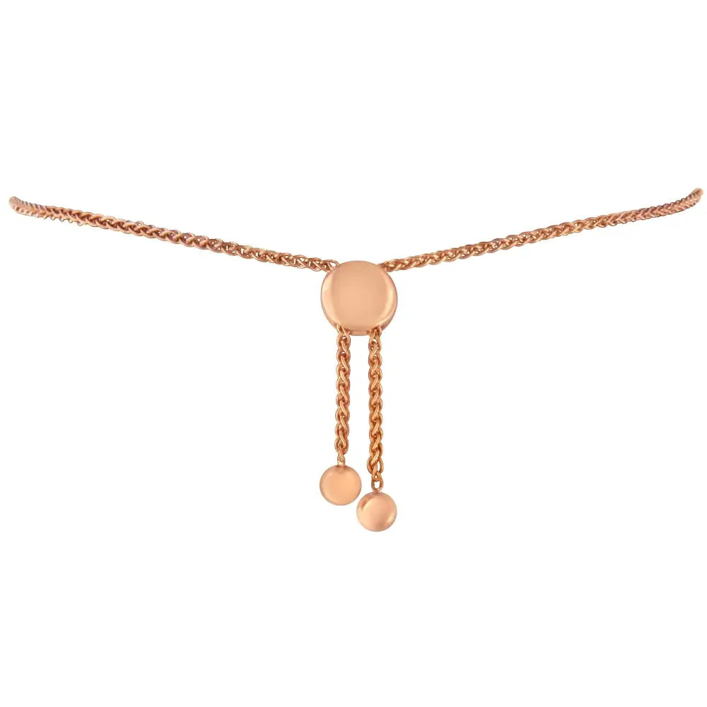 Diamond Accent Circle and Heart Link Bolo Bracelet in Rose Gold Over Silver