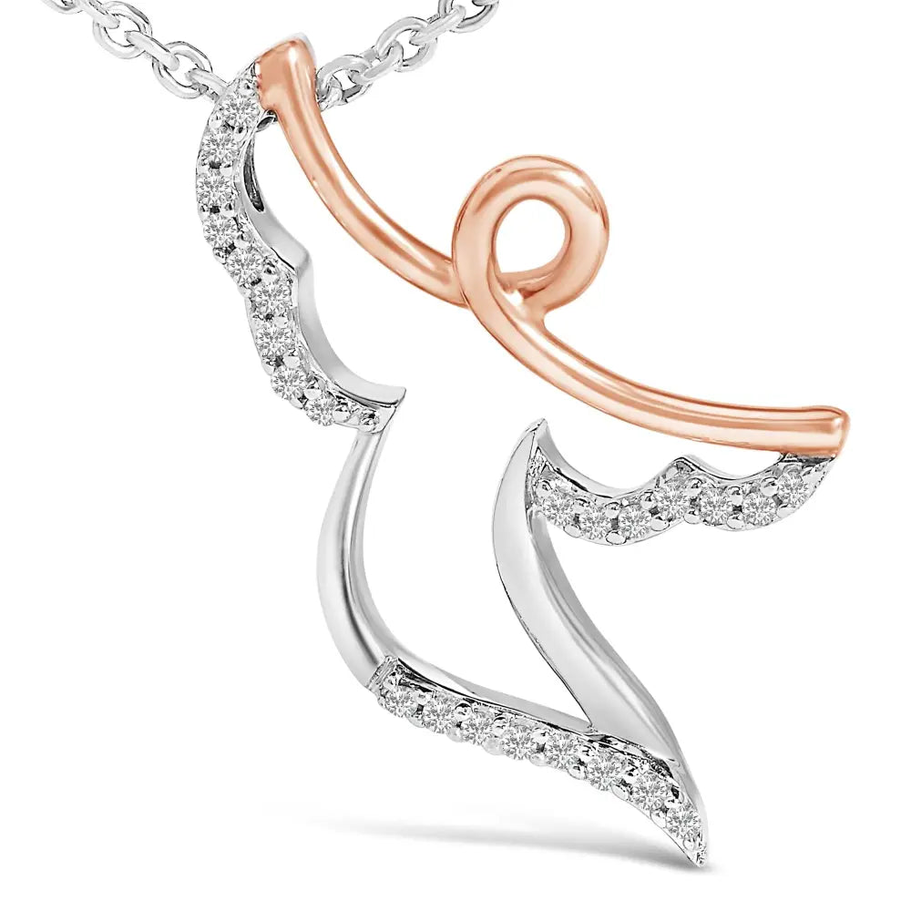 Diamond Angel Pendant Necklace in 14K Rose Gold Plated Sterling Silver