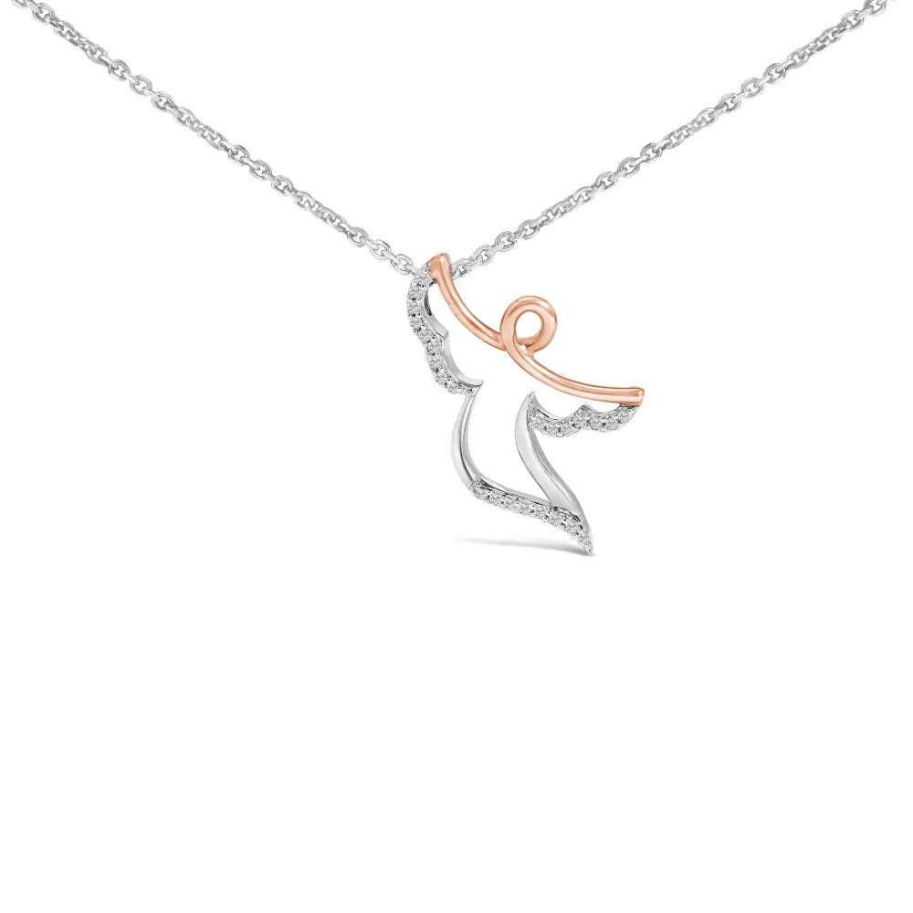 Diamond Angel Pendant Necklace in 14K Rose Gold Plated Sterling Silver