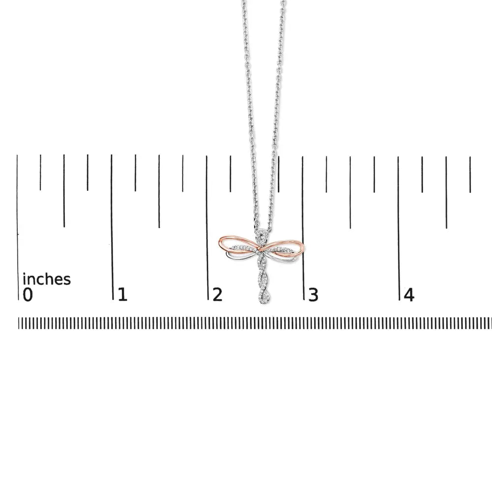 1/10 Cttw Diamond Dragonfly Pendant in 14K Rose Gold Plated Silver