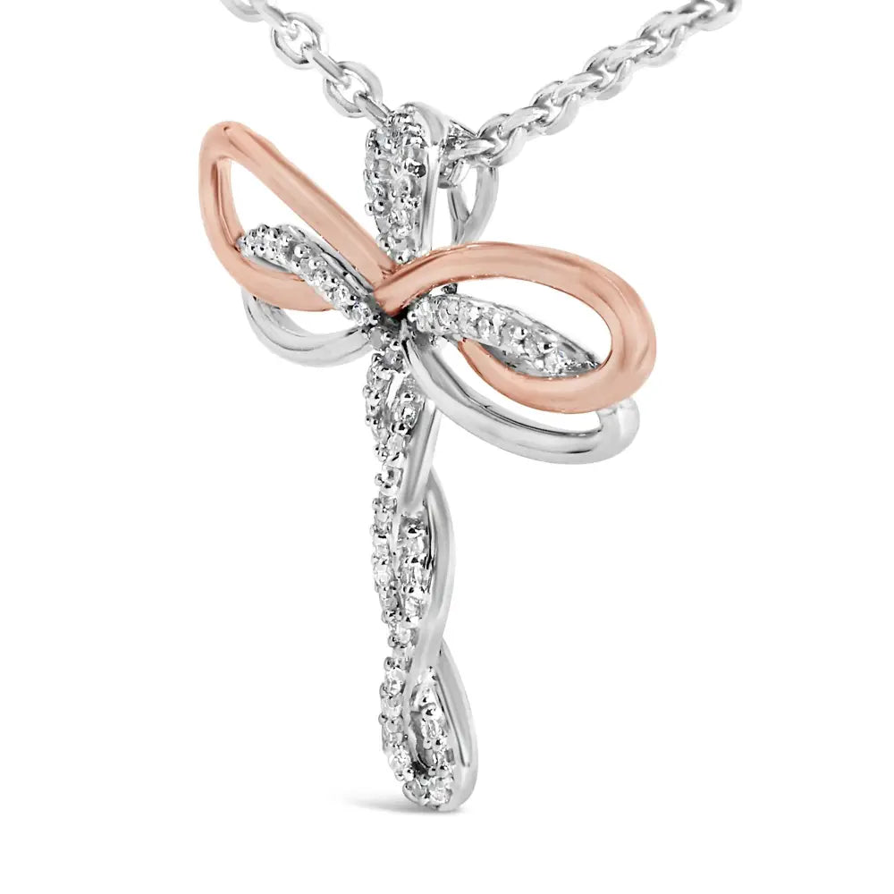 1/10 Cttw Diamond Dragonfly Pendant in 14K Rose Gold Plated Silver