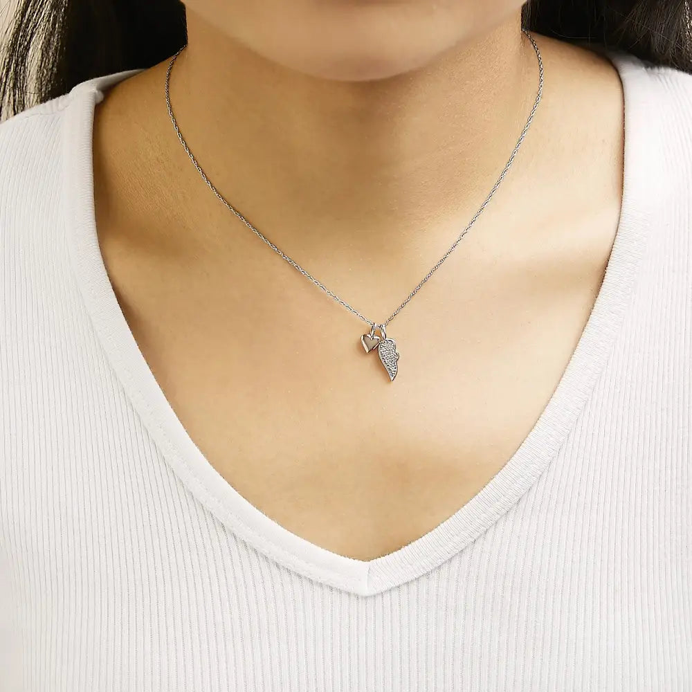 Diamond Heart and Wing Pendant in 14K Rose Gold Plated Sterling Silver