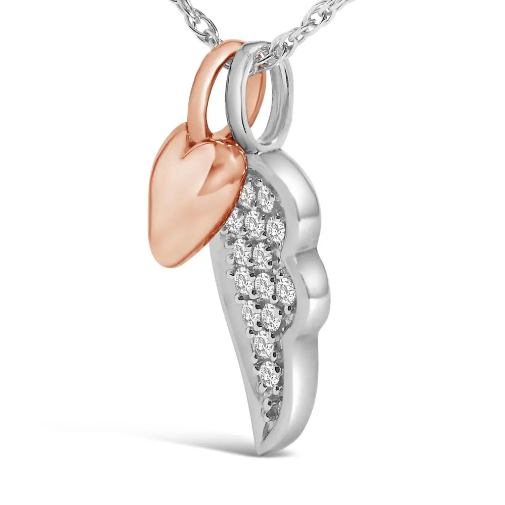 Diamond Heart and Wing Pendant in 14K Rose Gold Plated Sterling Silver