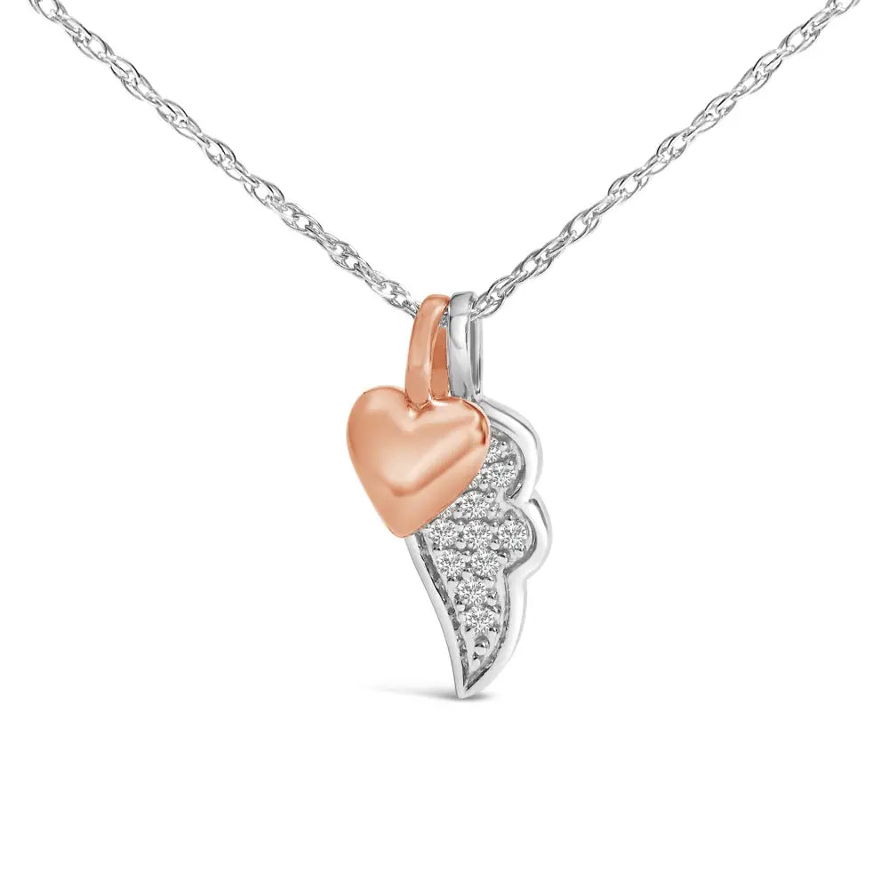Diamond Heart and Wing Pendant in 14K Rose Gold Plated Sterling Silver