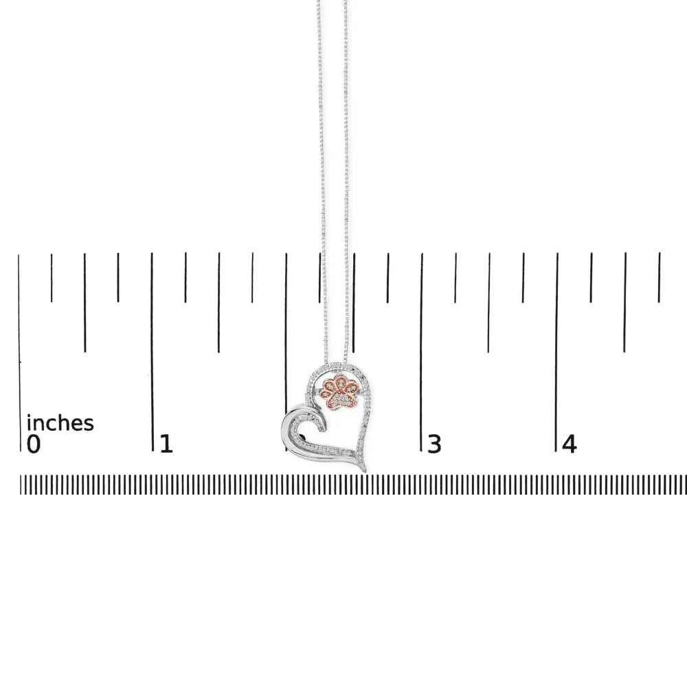 Diamond Paw and Heart Pendant in 14K Rose Gold Plated Sterling Silver