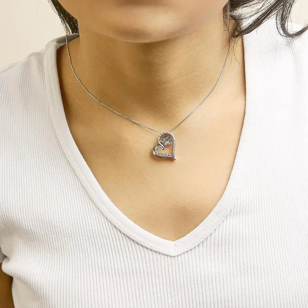 Diamond Paw and Heart Pendant in 14K Rose Gold Plated Sterling Silver