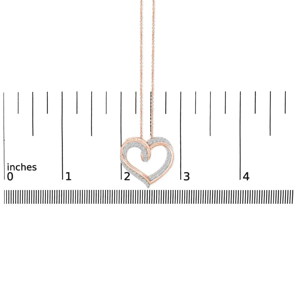 14K Rose Gold Plated Silver 1/2 Cttw Diamond Open Heart Necklace