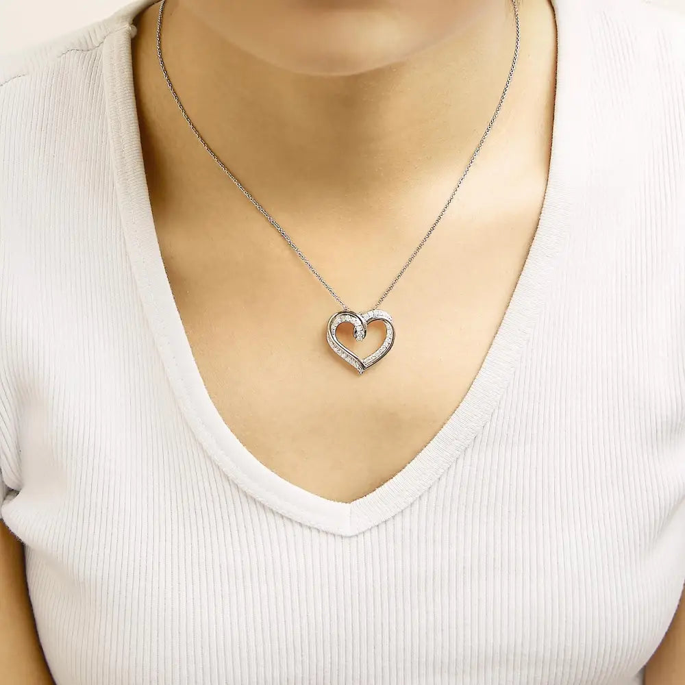 14K Rose Gold Plated Silver 1/2 Cttw Diamond Open Heart Necklace