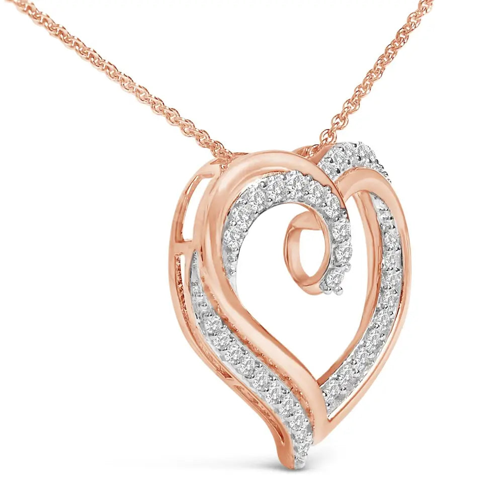 14K Rose Gold Plated Silver 1/2 Cttw Diamond Open Heart Necklace