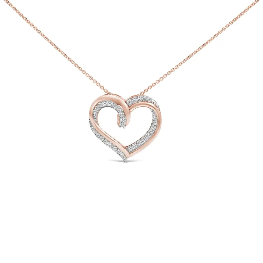 14K Rose Gold Plated Silver 1/2 Cttw Diamond Open Heart Necklace