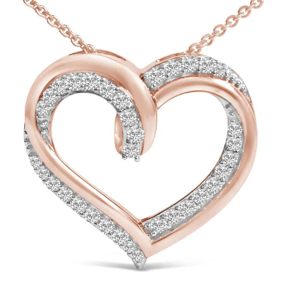 14K Rose Gold Plated Silver 1/2 Cttw Diamond Open Heart Necklace