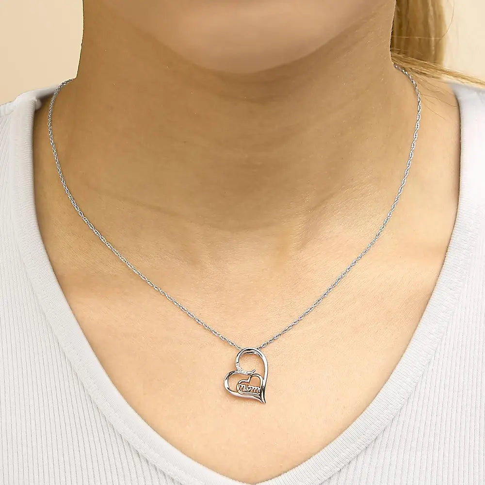 14K Rose Gold Plated Sterling Silver Diamond Accent Mom Heart Necklace