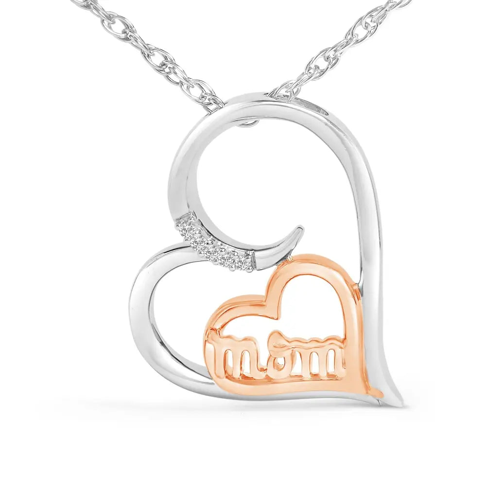 14K Rose Gold Plated Sterling Silver Diamond Accent Mom Heart Necklace