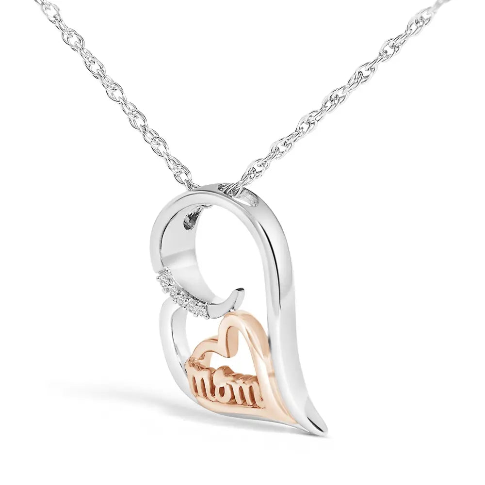 14K Rose Gold Plated Sterling Silver Diamond Accent Mom Heart Necklace